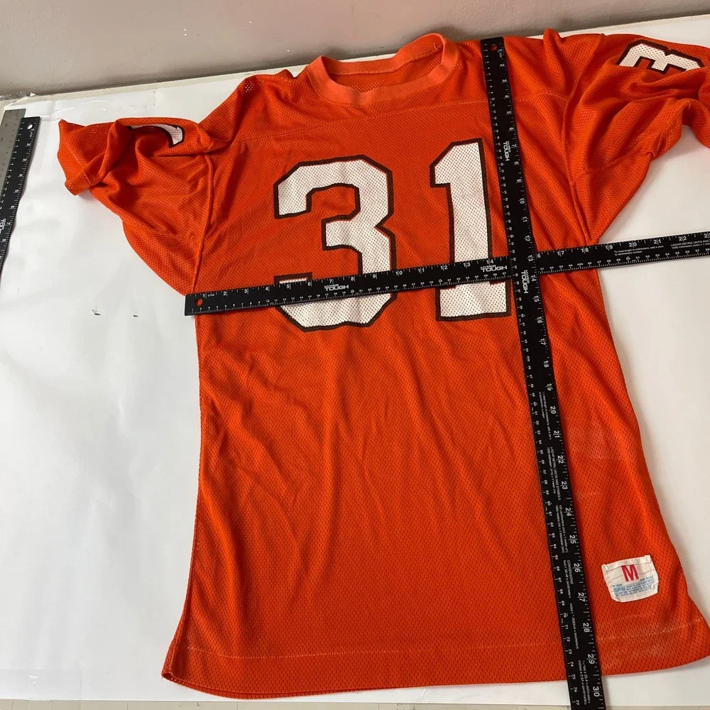Vintage 80s Champion Football Jersey Mens M Orange Blank #31 USA Made Mesh